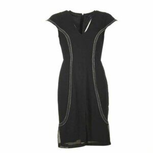 French Connection Little Black Dress Beaded Detail Sexy Bodycon Cap Sleeve Sz 6